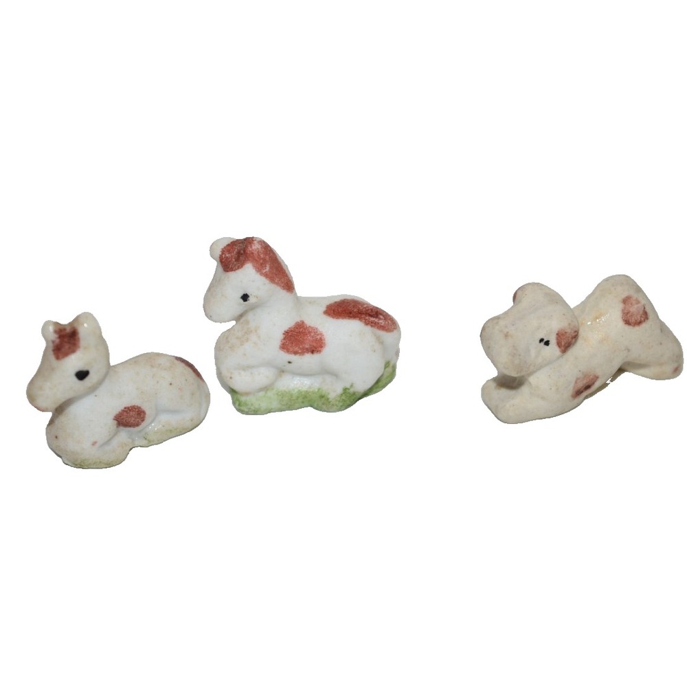 Bisque Dog Horse Pony Figurines Miniature Collectibles Vtg Antique 3 pc
